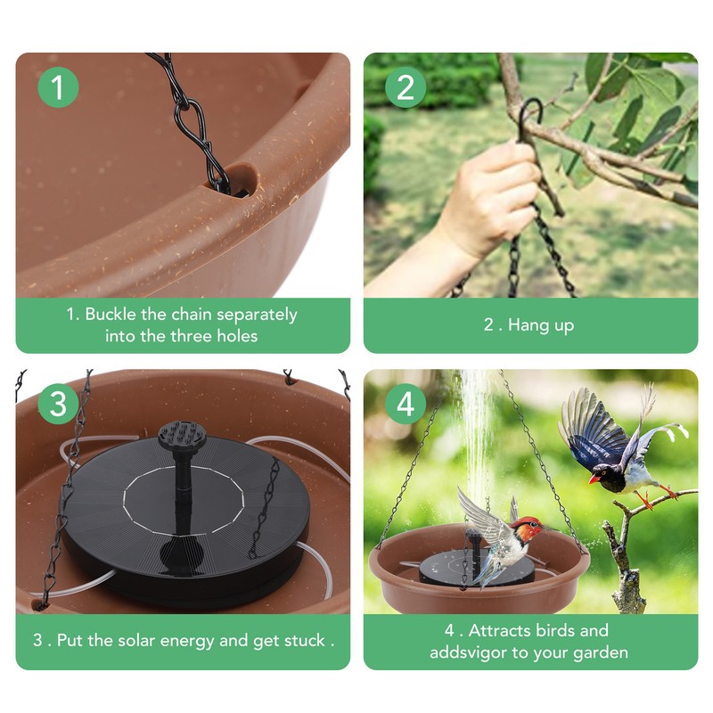 Solar Bird Bath Fountain Pump Hanging Style Deck Mount Metal