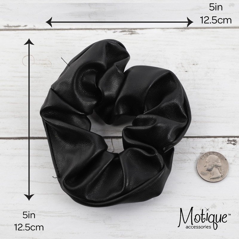 Motique Accessories 4 Pack Vegan Leather Scrunchies for Women Hair