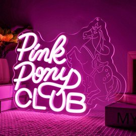 Pink Pony Club - Letrero de neón LED para amantes de la música, luz neón, rosa, recámara, vaquera, arte de pared occidental, sala de música, decoración de cueva para regalo de princesa del medio oeste
