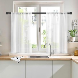 MRTREES White Sheer Tier Curtains - 30 inch Length, Transparent Half Window Curtains for Kitchen, Bathroom, Cafe - Light Filtering Voile Panels with Rod Pocket, 2 Panels