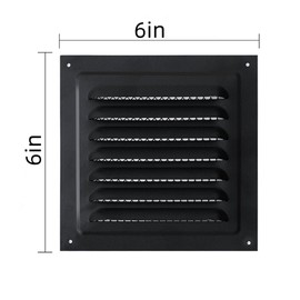 2pcs Attic Vent Soffit Vent Aluminum Wall Vent Metal Shed Vent Square Vent Louver Vent Grille with Built-in Insect Screen for Exterior Door House Attic Garage Ceiling (Black 6" x 6"-2 Pack)