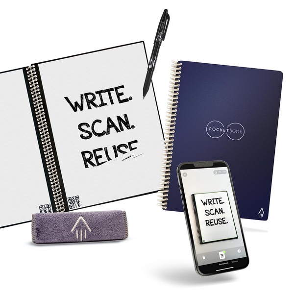 Rocketbook Lined Erasable Notebook – Reusable Digital Notepad, A5 Blue Notebook, Spiral Notebook, Lined Notebook, Erasable Pilot Frixion Pen Included, Unusual Gadget
