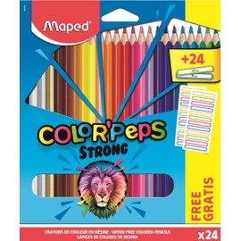 Maped 862726 - ergonomische Drei-Kant-Buntstifte, Farbstifte COLOR'PEPS STRONG - x24 Stifte + x24 Namenssticker