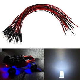 15PCS HIRCQOO RC Car 3MM & 5MM Pre Wired Led Light Emitting Diodes 12V Mini Single Led Bulbs Compatible with Traxxas TRX-4 TRX-6 Axial SCX10 90046 1/10 RC Crawler Car Truck DIY Parts (5mm,White)
