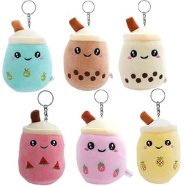 RXKFIGX 6pcs Bubble Tea Keyring Bubble Tea Plush Bubble Tea Plush Keyring Mini Squish mallows Plush Keychain Boba Tea Mini Key Chains Plush Bubble Tea Plush Key themed gifts