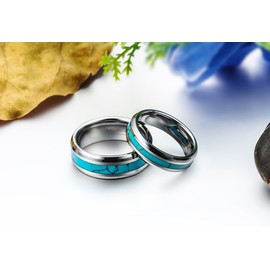 JewelryWe Jewellery Tungsten Carbide Men's Ring Women's Ring Synthetic Turquoise Inlay 6/8 mm Wide Band Ring Wedding Rings Engagement Rings Wedding Band Ring Size 52 to 78, Tungsten Carbide, Turquoise