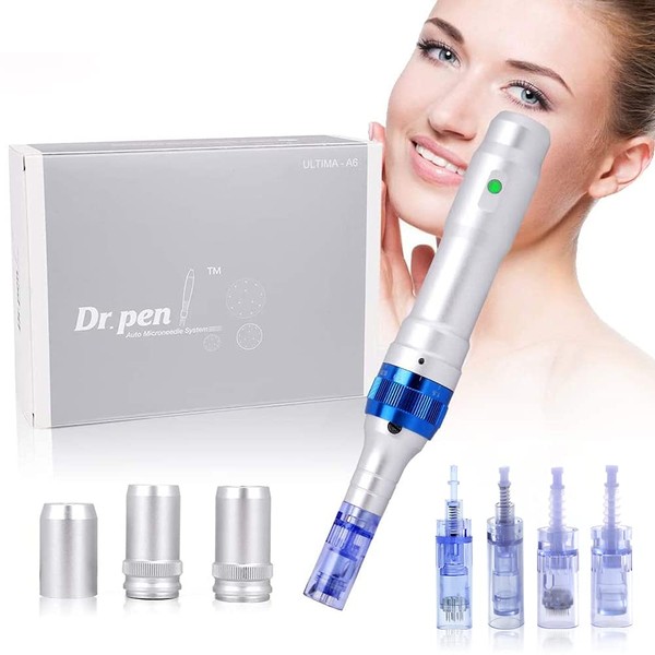 Dr.pen Ultima A6 with CE Certification, Yofuly Dermapen Electric Microneedle Derma Roller Pen with 4pcs Cartridges Needles Wrinkle Stretch Marks Scar Hair Loss Treat 0.25-2.5mm Adjustable