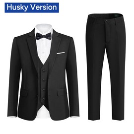 PACOROMANO Boy Black Suit Husky 7 Pcs Suspenders Boys Formal Suit Set Ring Bearer Outfit Kids Suits