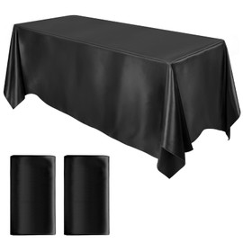 MCEAST 2 Packs Satin Tablecloth 102 x 58 Inches Rectangular Table Overlay Cover Bright Silk Tablecloth Smooth Fabric Table Decor for Wedding Banquet Table Decoration (Black)