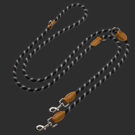 Dog Lead 3 m Double Reflective Premium Dog Lead 3-Way Adjustable Nylon Lead Round and Bite Resistant with 2 Carabiners Dog Leash Black 14 mm