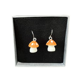 Mini Mushroom Style Earrings, Mushroom earrings,Toadstool Earrings, Mushy Earrings, Novelty Mushroom Earring, Mushroom Jewellery, Mushroom Gifts, Gift Box (Orange)