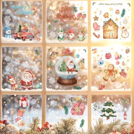 Naler Christmas Decorations Static Cling Stickers Snowflake 12pcs Wall Stickers Glass Santa Christmas Decoration Santa Claus Bell Snowman Removable Static Electricity Stickers