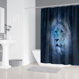 ZELAMU 4PCS Black Lion Shower Curtain Set, Animal Style Bathroom Decor, with Rugs and Accessories Non-Slip Rug, Toilet Lid Cover, Bath Mat and 12 Hooks, 70.8 X 70.8 inch (Lion)