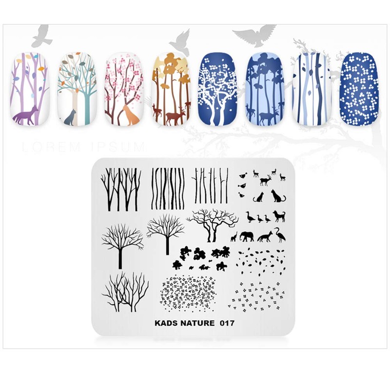 KADS Nail Stamping Plate Charming Fall Scenery Tree Defoliation Nature