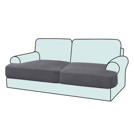 GAMUKAI 2PC Stretch T Cushion Sofa Slipcovers Individually Loveseat Sofa Cushion Covers for 2 Cushion Couch Seat Cushion Covers (2, Grey)