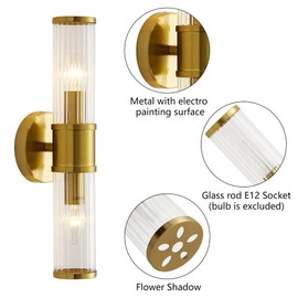 Linour Gold Wall Sconce - Bathroom Sconce Wall Lighting Modern Vanity Light Fixture with Glass Shade for Bath Mirror Bedroom Living Room Hallway (E12, Without Bulbs)