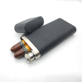 CNFLASK Stainless Steel Cigar Case With Tube Flask Cigar Tube With Wine Tube Pocket Container (Black Powder Coat)