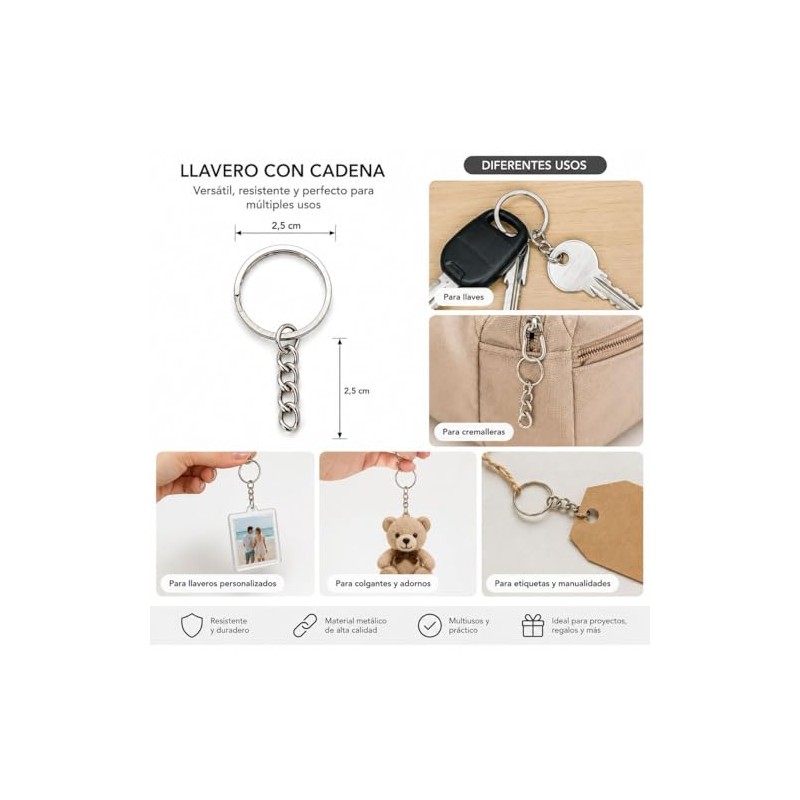 Juego de 100 Piezas Llaveros con Cadena, Llaveros de Metal,