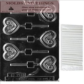 Quinceanera 15 on Tiara lolly Chocolate candy mold Sweet 15 ROSE HEART Lolly numbers and letters Chocolate candy mold © Molding Instruction+ 25 Lollipop sticks