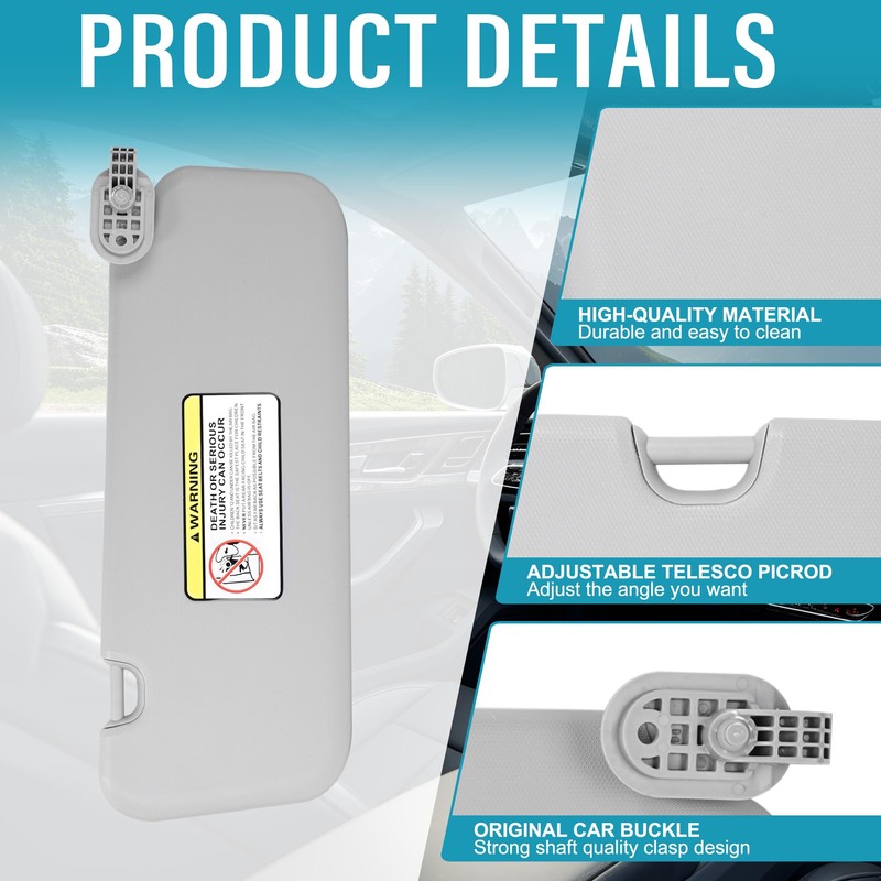 Grey Right Passenger Side Sun Visor with Mirror Compatible with