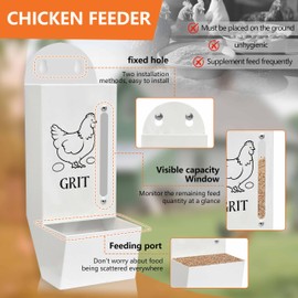 2Pack Chicken Grit and Oyster Shell Feeder, Poultry Feeder with Visual Window, No-Mess Weatherproof, Metal Hanging Gravity Chicken Feeder, Chicken Coop Accessories (Combo-Black/White)