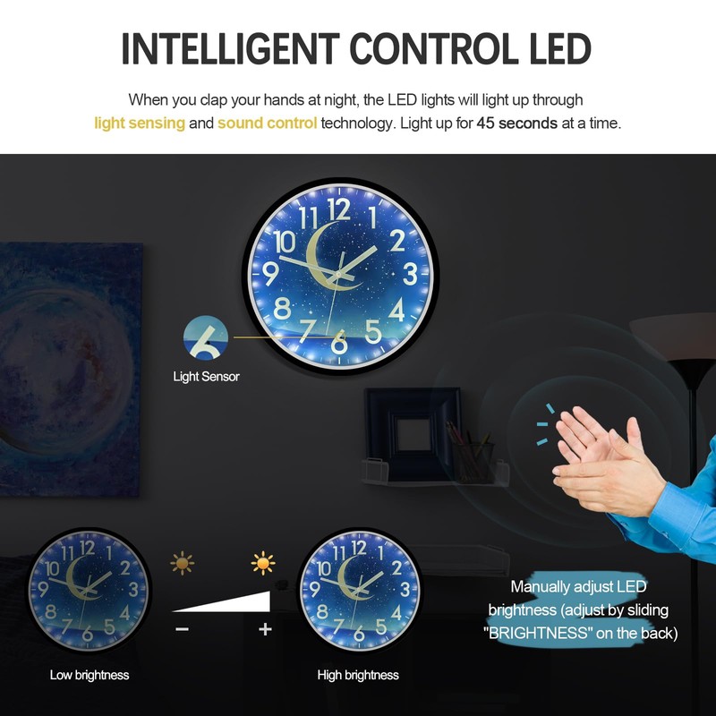 JoFomp Glow in The Dark Wall Clocks Battery Operated, 12