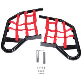 KUAFU Side Step Nerf Bars Compatible with Yamaha Raptor 700 YFM 700 YFM700R Models Aluminium Foot Guard Pegs with Red Webbing Nets