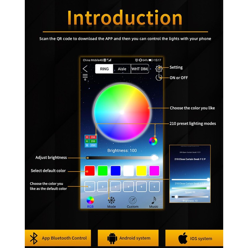 Qasim Sequential LED Strips APP Bluetooth Control RGB Multi Color