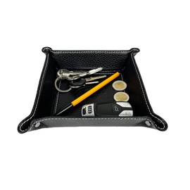 FrasiBags Leather Pocket Empty - Square Leather Tray Organiser - Key Tray Organiser (Black)