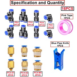 HAXIHA 15 m Pneumatic Hose, Clear, 4 mm OD 2.5 mm, ID Polyurethane PU Air Hose, Compressed Air Hose, Suitable for Pneumatic Devices, with 14 Pieces Pneumati Connectors (Y/T/L/I Shaped)