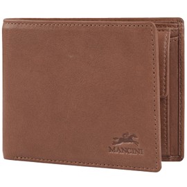 Mancini Bellagio Top Grain Leather RFID Secure Billfold with Coin Pocket, Brown