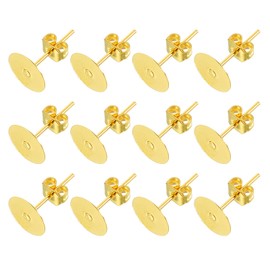 sourcing map 300Pcs Earring Posts and Backs, 8mm/0.31inch Flat Pad Blank Earring Tray Studs with Butterfly Backs for Craft Jewelry DIY, Gold