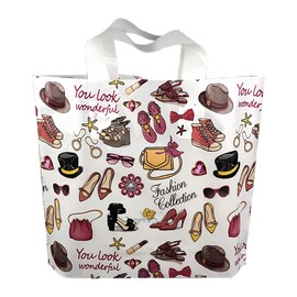 50 Count 9.8" x 11.8" Plastic Merchandise Bags, Shopping Bags, Retail Bags, Gift Bags with Handles - Wardrobe (More Patterns Available)