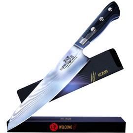 KUMA Professional Damascus Knife - 8 Inch Japanese Chef Knife, AUS10 Core - Corrosion And Stain Resistant - G10 Handle & Sheath Made Of Hardened Carbon steel