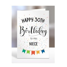30th birthday card for niece, gifts for girl, girls, her, female, presents for women, from auntie, aunt, uncle, step, bonus, 30 years old, Happy to you, A5-163e_30