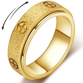 Dainty Gold Fidget Rings for Women: Stunning Fidget Toys & Fidget Spinners for Adults -18K Gold Plated Cross Rings, Love Ring & Eternity Band for Couples (Gold, Size 10)