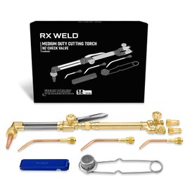 RX WELD Medium Oxy Acetylene Torch Kit, 12 PCS Welding Cutting Brazing Torch Set with Check Valves & Tips – Safety Certified for Metalworking, Repair, DIY Projects