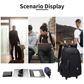 VIDOSCLA Black Kids Boys Rolling Backpack Teens Carry-on Luggage with Wheels Trolly BookBag for School-6 Wheels