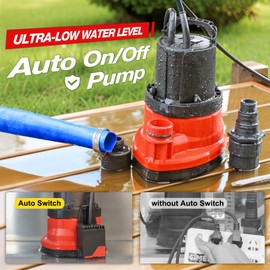 MEDAS Automatic Submersible Sump Pump 1/3HP 2450GPH, Auto On/Off with Smart Sensor, Drains to 0.04", Portable Utility Water Pump for Basement, Pool, Garden Pond