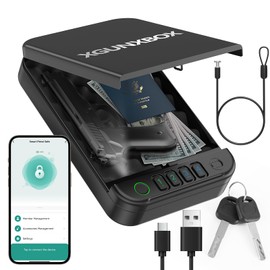 Gun Safe, Upgrade APP Control Portable Small Pistol Safe Travel Case, Biometric Gun Safes for Handgun, Fingerprint Quick Access Gun Box with Keys, Keypad and USB-C Port for Home Bedside Nightstand Car