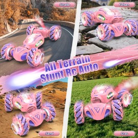 Fosgoit Remote Controlled Car 1:18 RC Car with Sprayer LED Light Stunt Car Remote Controlled Car with Hand Control 2.4 GHz 4WD RC Car Toy Christmas Gift Girls Children 6 7 8 9 10 Years