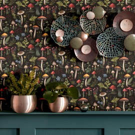 Blooming Wall DPYC22 Mushroom Wildflowers Ferns Peel and Stick Wallpaper Removable Self Adhesive Wall Mural Wall Decor