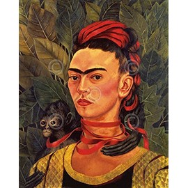 Picture Peddler Self Portrait with a Monkey 1940 Frida Kalo Woman People Spanish Poster Image Size is 8x10 Overall Size is 11x14 Inches