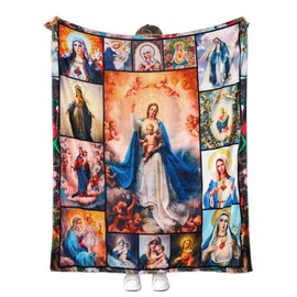 QIULIBMH Virgin Mary Blanket Microfiber Our Lady of Guadalupe Throw Blanket Warm Cozy Flannel Prayer Christian Blankets for Women Religious Catholic Gifts for Women Man 40'' x 50'' (Virgen Maria 03)