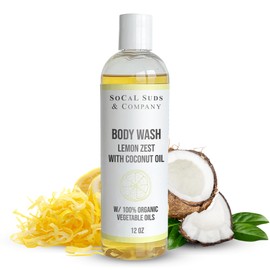 SoCal Suds & Company - Thick Organic Castile Soap Hand & Body Wash, Lemon Zest With Coconut Oil for Men and Women Bath Essentials, 12oz