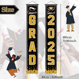 OHOME Graduation Decorations 2025 - Black Congrats Grad Porch Banner for Graduation Party Decorations - Graduation Decorations Class of 2025 - Graduation Party Favors Supplies Backdrop Yard Signs Decor