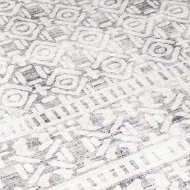 ReaLife Machine Washable Area Rug - Living Room Bedroom Bathroom Kitchen Entryway Office - Padded Low Pile Stain Resistant Premium - Boho Farmhouse Tribal - Luna - Light Gray Ivory 4' x 6'