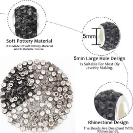 200 Pieces European Large Hole Spacer Beads, Zyehxed Black European Craft Beads Rhinestone Lampwork Beads Garden Beads for DIY Charms Bracelet Necklace Earring Jewelry Making Supplies