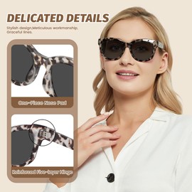 JiSoo Reader Sunglasses Women Men for Sun, Oversized Reading Sunglasses for Women 3.0,Not Bifocal, Demi Gray