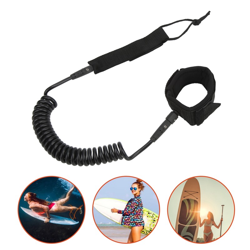 Surfboard Leash High Elasticity TPU Black Adjustable Coiled Surfing Leg